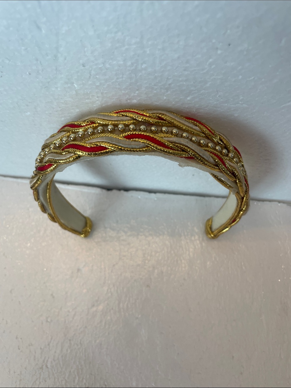 Vintage 80’s Gold and Red Braided Beaded Headband Women’s hair band accessory - Picture 3 of 5